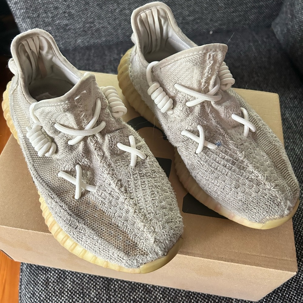 Yeezy Tan Athletic Shoes with Knit Upper and Boost Silhouette